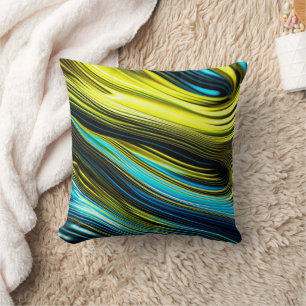Blue and Gold Abstract Silk and Satin Rolls Cushion