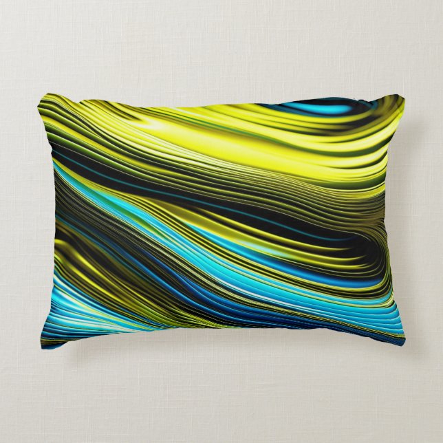 Blue and Gold Abstract Silk and Satin Rolls Decorative Cushion (Front)
