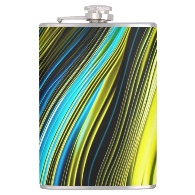Blue and Gold Abstract Silk and Satin Rolls Hip Flask (Front)