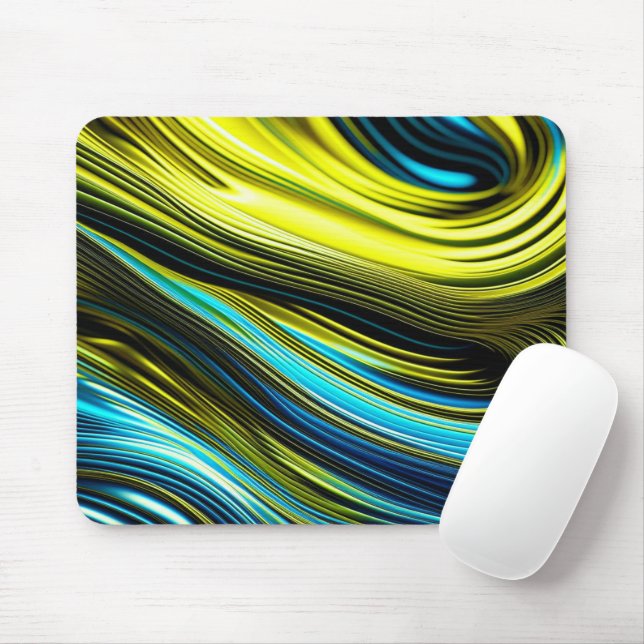 Blue and Gold Abstract Silk and Satin Rolls Mouse Mat (With Mouse)