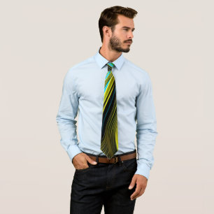 Blue and Gold Abstract Silk and Satin Rolls Tie