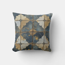 Blue and Gold Abstract Tile Pillow