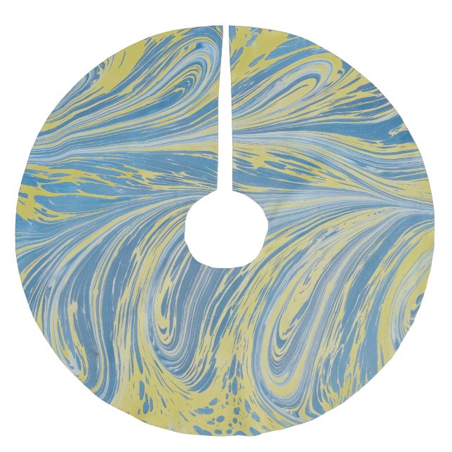Blue And Gold Abstract Wave Brushed Polyester Tree Skirt (Front)