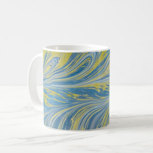 Blue And Gold Abstract Wave Coffee Mug (Front Left)