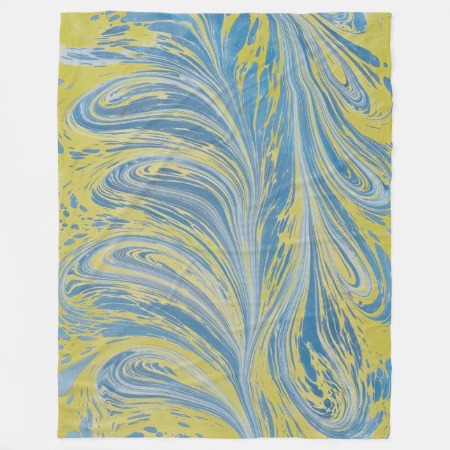 Blue And Gold Abstract Wave Fleece Blanket (Front)