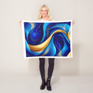Blue and Gold Abstract Wave Fleece Blanket