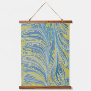Blue And Gold Abstract Wave Hanging Tapestry