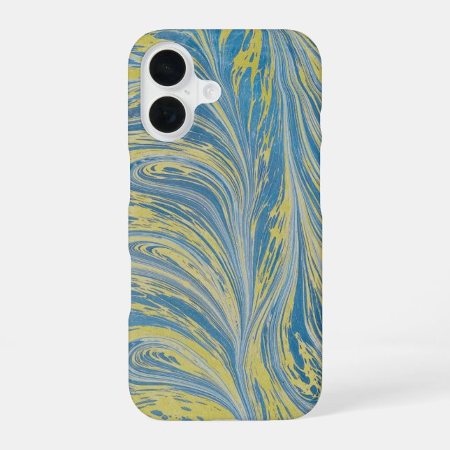 Blue And Gold Abstract Wave iPhone 16 Case (Back)