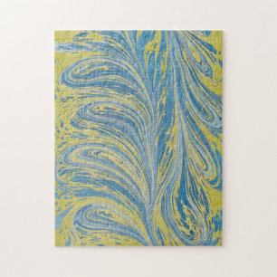 Blue And Gold Abstract Wave Jigsaw Puzzle
