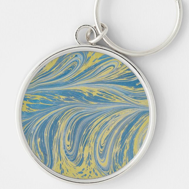 Blue And Gold Abstract Wave Key Ring (Front)