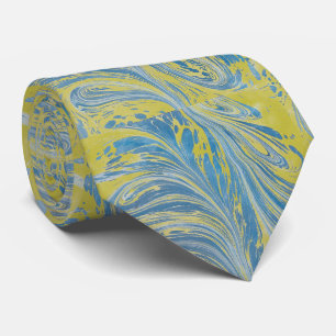 Blue And Gold Abstract Wave Tie