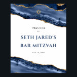 Blue and Gold Agate Border Bar Mitzvah Welcome Pos Poster<br><div class="desc">This modern design features a beautiful blue and gold agate border and your custom text. Use the template form to add your text. The advanced editing menus,  accessed by choosing "customise further",  will allow you to change the fonts,  colours and layout.</div>