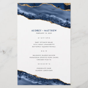 Blue and Gold Agate Border Dinner Menu