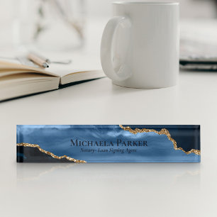 Blue and Gold Agate Geode Elegant Professional Nameplate
