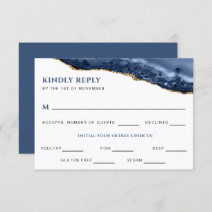 Blue and Gold Agate Geode Wedding Reply Card