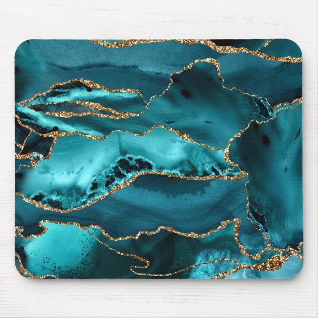 Blue and Gold Agate Mouse Mat (Front)