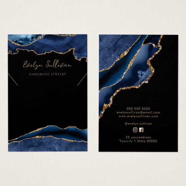 Blue and gold agate necklace display card (Front & Back)