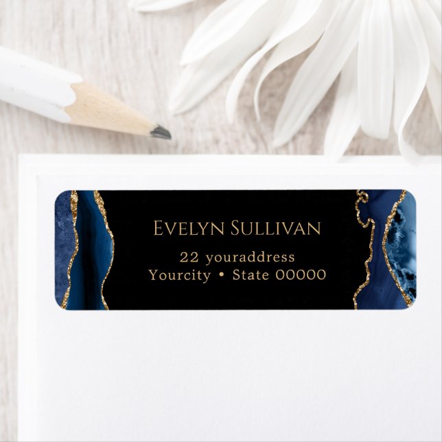 Blue and gold agate return address label (Insitu)