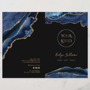 blue and gold agate service menu brochure