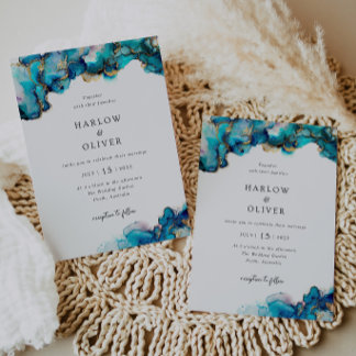 Blue and Gold Agate Wedding Invite