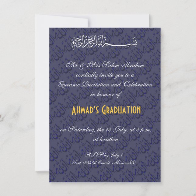 Blue and gold Allah muslim celebration Invitation (Front)