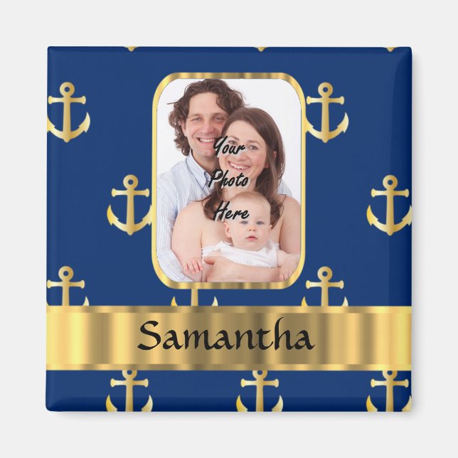 Blue and gold anchor patterned magnet (Front)