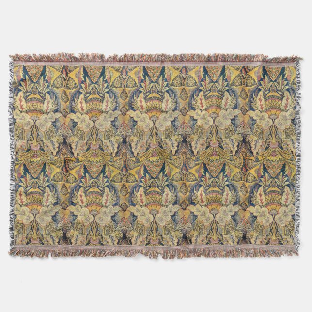 Blue and Gold Antiqued Throw Blanket (Front)