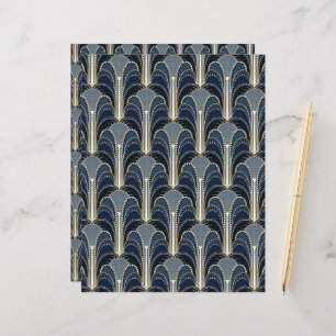 Blue and Gold Art Deco Fountain Scrapbook Paper