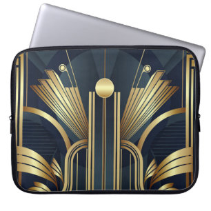 Blue And Gold Art Deco Laptop Sleeve