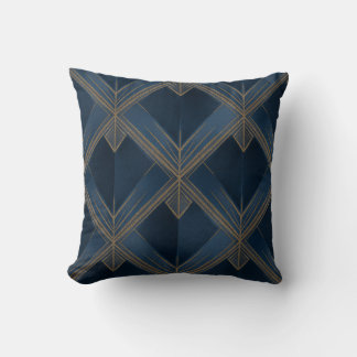 Blue and Gold Art Deco Pattern 3 Throw Pillow