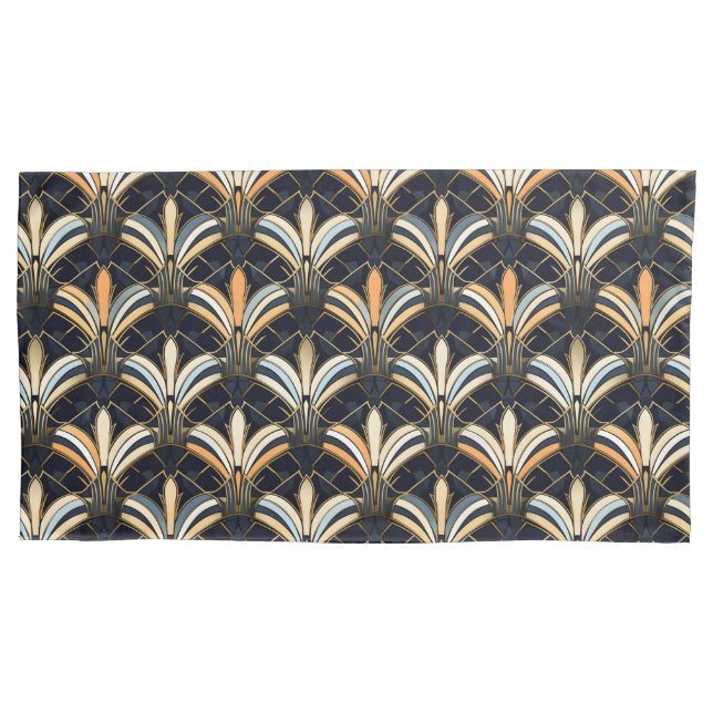 Blue and Gold Art Deco Pillowcase (Front-Left)