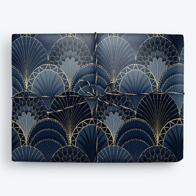 Blue and Gold Art Deco Scallop Luxury Wrapping Paper (Creator Uploaded)