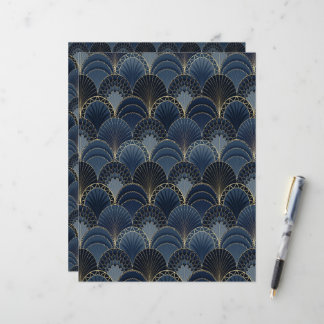 Blue and Gold Art Deco Scallop Scrapbook Paper