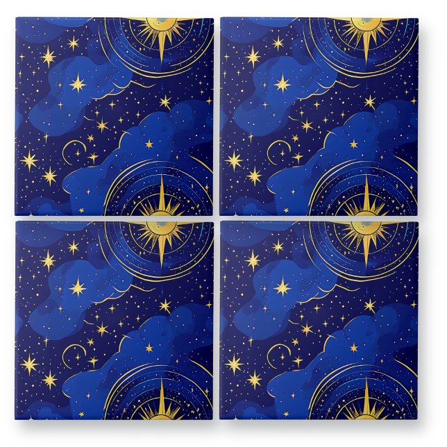 Blue and Gold Astrology Stars and Sky Tile (Creator Uploaded)