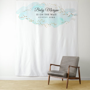 Blue and Gold Baby Shower Backdrop Photo Prop Tapestry