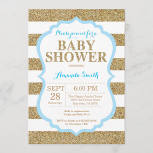 Blue and Gold Baby Shower Invitation Glitter