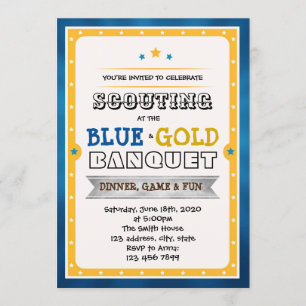 Blue and gold banquet party invitation