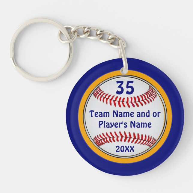Blue and Gold Baseball Keychains 3 Text Boxes (Front)