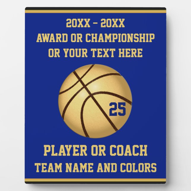 Blue and Gold Basketball Award for Players, Coach Plaque (Front)