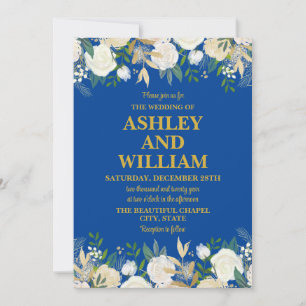 Blue and Gold Boho Bohemian Chic Greenery Wedding Invitation