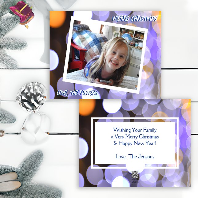 Blue and Gold Bokeh Christmas Photo Holiday Card (Creator Uploaded)