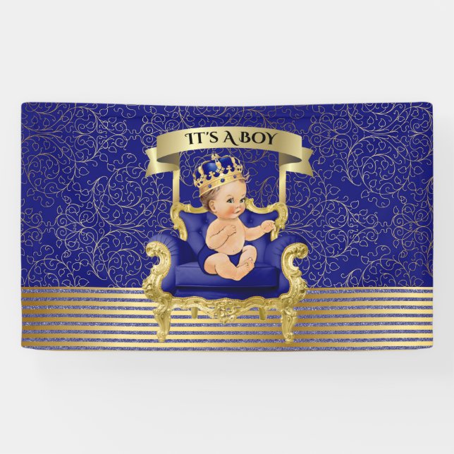 Blue and Gold Boy Baby Shower Banner (Horizontal)