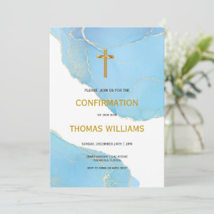 Blue and Gold Boy Confirmation  Invitation