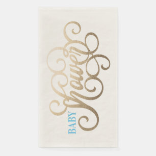 Blue and Gold BOY Modern Lettering Baby Shower Napkin