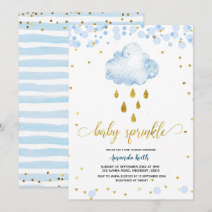 Blue and Gold Boy Raincloud Baby Sprinkle Invitation