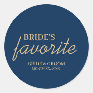 Blue and Gold Bride's Favourite Snack Wedding Classic Round Sticker