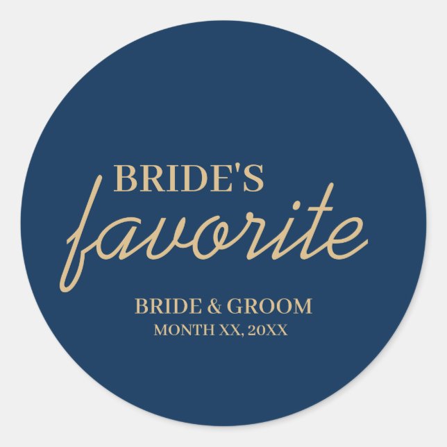 Blue and Gold Bride's Favourite Snack Wedding Classic Round Sticker (Front)