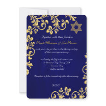 Blue and gold brocade Jewish wedding