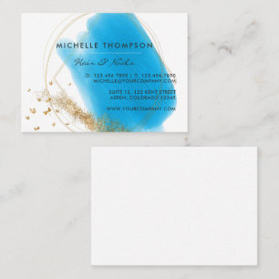 Blue and Gold Brushstrokes Square Business Card