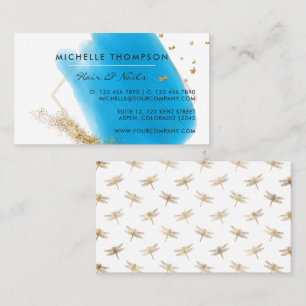Blue and Gold Brushstrokes Square Business Card